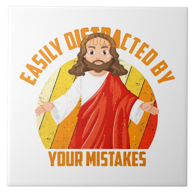 Funny Jesus Ceramic Tile (Front)