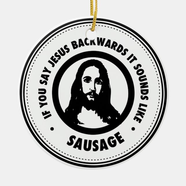 Funny Jesus Ceramic Tree Decoration (Front)