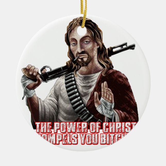 Funny jesus ceramic tree decoration (Front)