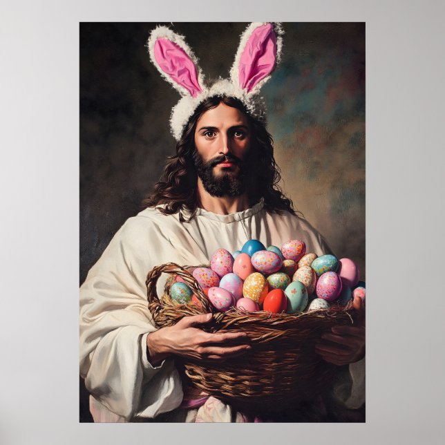 Funny Jesus Christ Easter Bunny Ears Meme Poster (Front)
