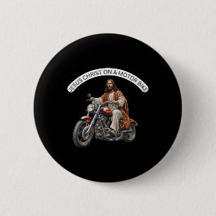 Funny Jesus Christ On A Motor Bike Christian Tee 6 Cm Round Badge
