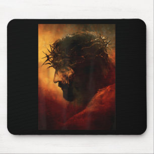 Funny Jesus Christ With Crown Of Thorns Graphic  Mouse Pad