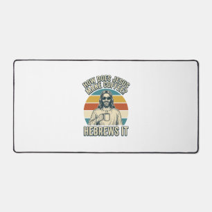 Funny Jesus Coffee Vintage Engraving Shirt Design_ Desk Mat