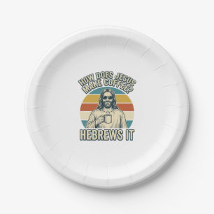 Funny Jesus Coffee Vintage Engraving Shirt Design_ Paper Plate