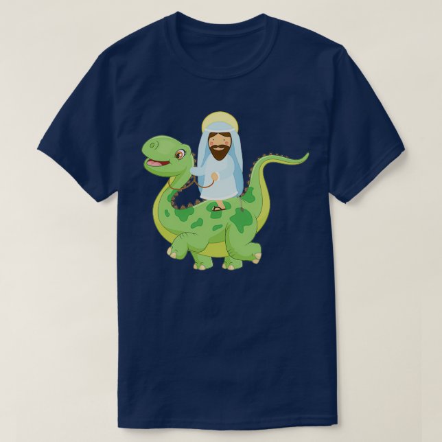 Funny Jesus Dinosaur Agnostic Atheist Evolution Hu T-Shirt (Design Front)
