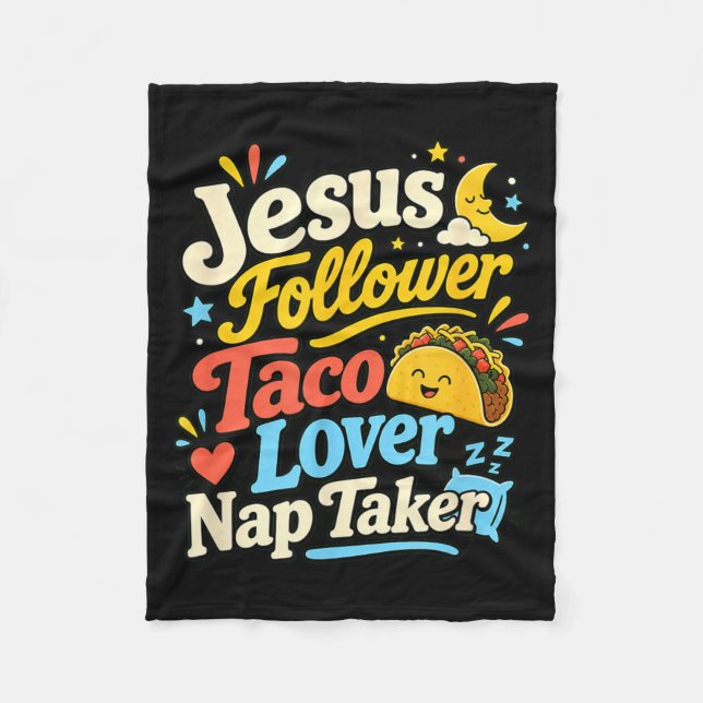 Funny Jesus Follower Taco Nap Sleeping Lover Fleece Blanket (Front)