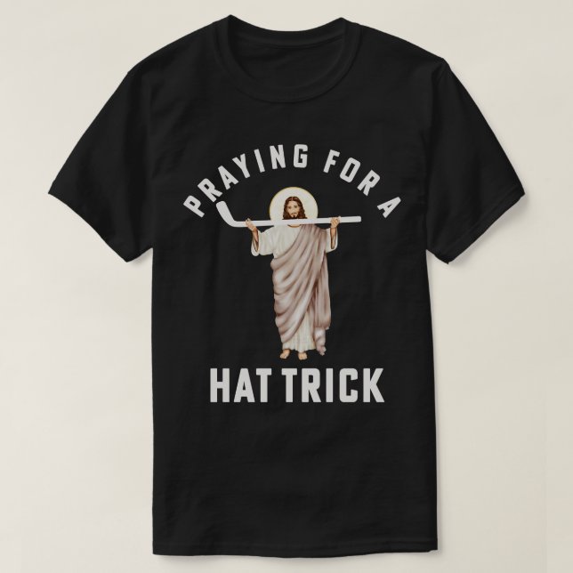 Funny Jesus Hockey Religious Hockey Praying for a  T-Shirt (Design Front)
