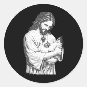 Funny Jesus Holding Chicken Christian Farm Animal Classic Round Sticker