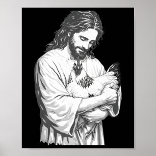 Funny Jesus Holding Chicken Christian Farm Animal  Poster