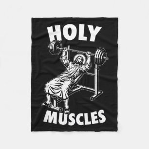 Funny jesus holy muscles bench press gym fitness fleece blanket