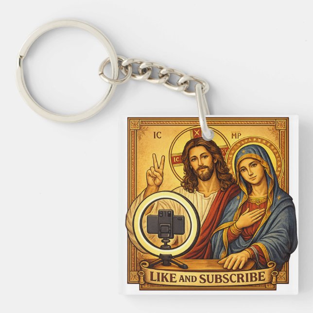 Funny Jesus Mary Influencer Key Ring (Front)