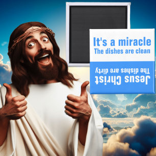 Funny Jesus Miracle Clean Dishes Sign Magnet