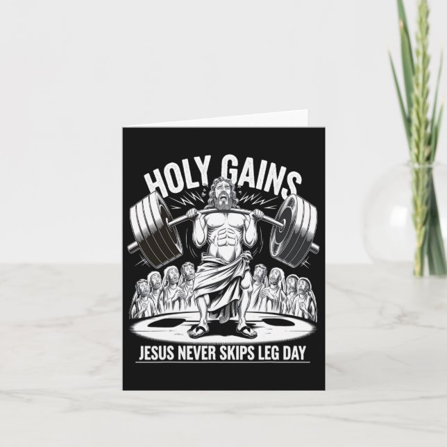 Funny Jesus Never Skips Leg Day Christian Gym Body Card (Front)