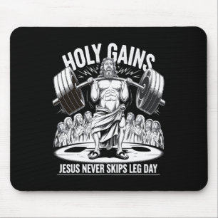 Funny Jesus Never Skips Leg Day Christian Gym Body Mouse Pad