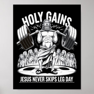Funny Jesus Never Skips Leg Day Christian Gym Body Poster