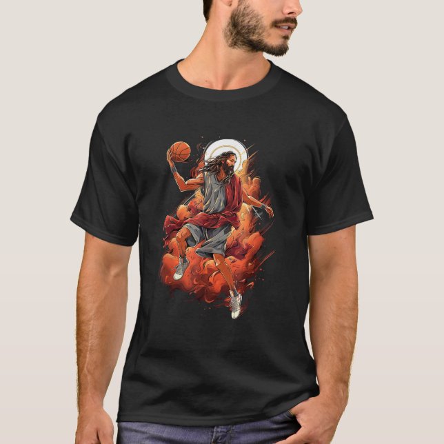Funny Jesus Playing Basketball T Shirt (Front)
