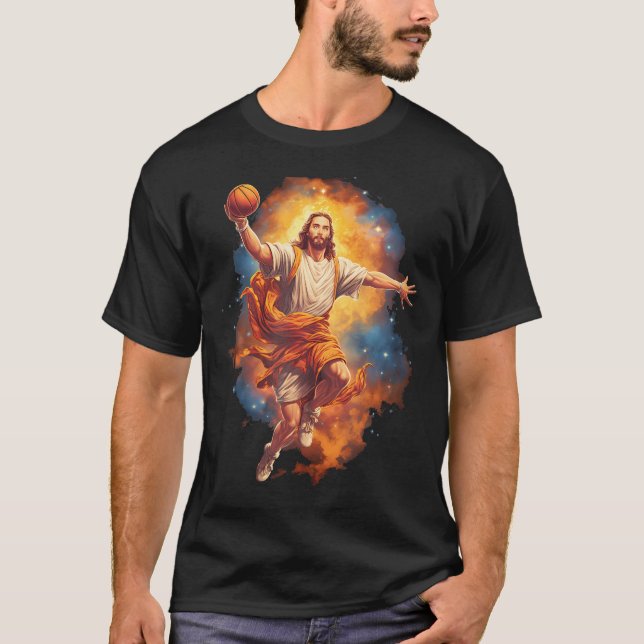 Funny Jesus Playing Basketball T-Shirt (Front)