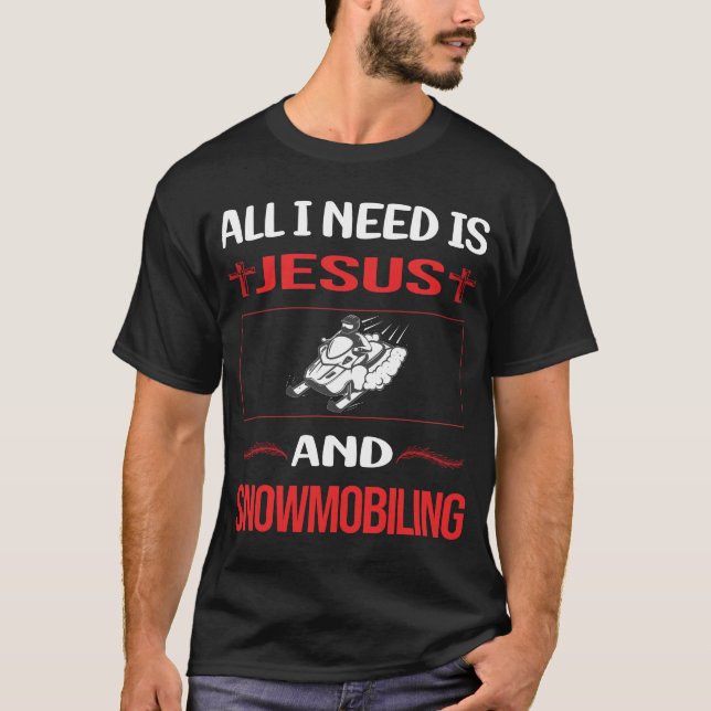 Funny Jesus Snowmobiling Snowmobile T-Shirt (Front)