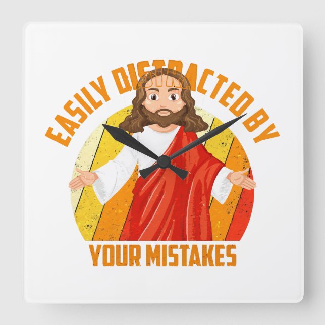Funny Jesus Square Wall Clock (Front)