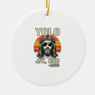 Funny Jesus Vintage Sunset Engraving Quote Design_ Ceramic Ornament