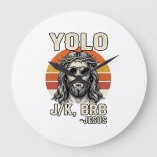 Funny Jesus Vintage Sunset Engraving Quote Design_ Large Clock