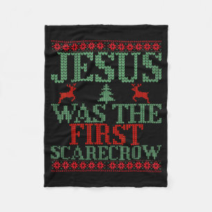Funny Jesus Was The First Ecrow Ugly Sweater Style Fleece Blanket