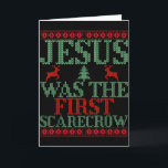 Funny Jesus Was The First Scarecrow Ugly Sweater S Card<br><div class="desc">Funny Jesus Was The First Scarecrow Ugly Sweater Style</div>