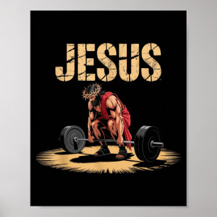 Funny Jesus Weightlifting Christian Gym Humour Poster