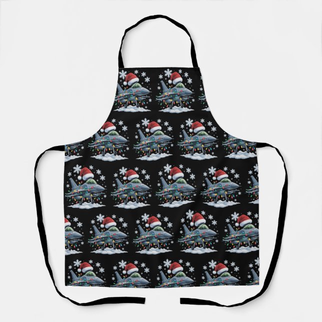 Funny Jet Fighter Military Christmas Holiday Xmas Apron (Front)