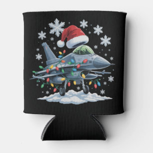 Funny Jet Fighter Military Christmas Holiday Xmas Can Cooler
