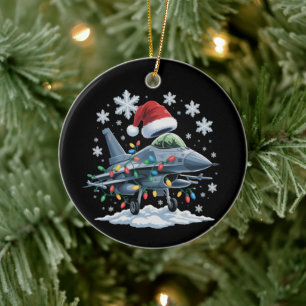 Funny Jet Fighter Military Christmas Holiday Xmas Ceramic Ornament