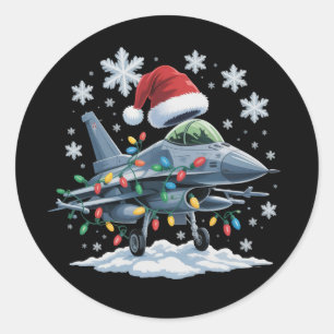 Funny Jet Fighter Military Christmas Holiday Xmas Classic Round Sticker
