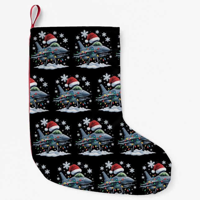 Funny Jet Fighter Military Christmas Holiday Xmas Small Christmas Stocking (Front)
