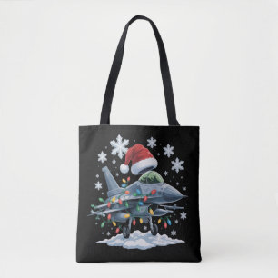 Funny Jet Fighter Military Christmas Holiday Xmas Tote Bag
