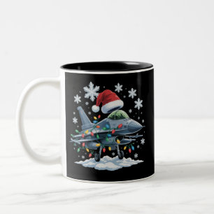 Funny Jet Fighter Military Christmas Holiday Xmas Two-Tone Coffee Mug