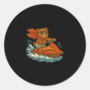 Funny Jet Ski Bear Costume For Adults And Kids Classic Round Sticker