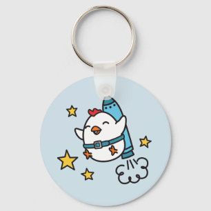 Funny Jetpack Chicken Design Key Ring