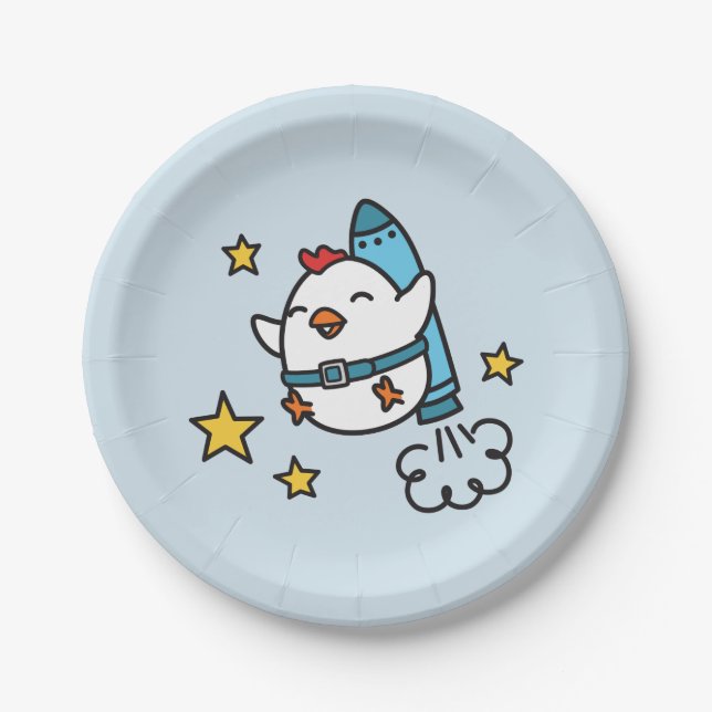 Funny Jetpack Chicken Design Paper Plate (Front)