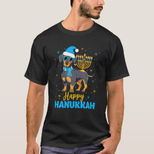 Funny Jewish Dachshund Menorah Happy Hanukkah T-Shirt