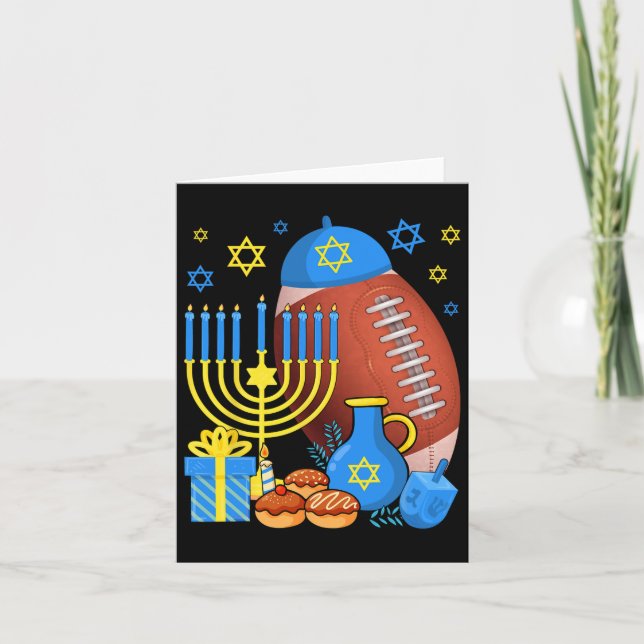Funny Jewish Football Ball Menorah Happy Hanukkah  Card (Front)
