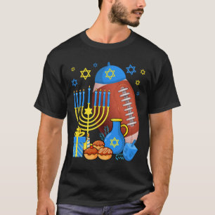 Funny Jewish Football Ball Menorah Happy Hanukkah  T-Shirt