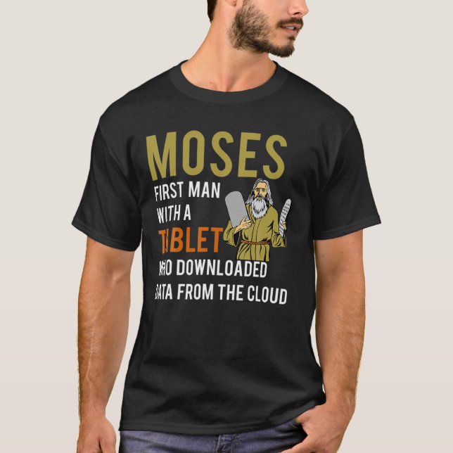 Funny Jewish Passover Moses Tablet Data Cloud Comp T-Shirt (Front)