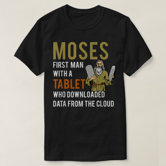 Funny Jewish Passover Moses Tablet Data Cloud Comp T-Shirt (Design Front)