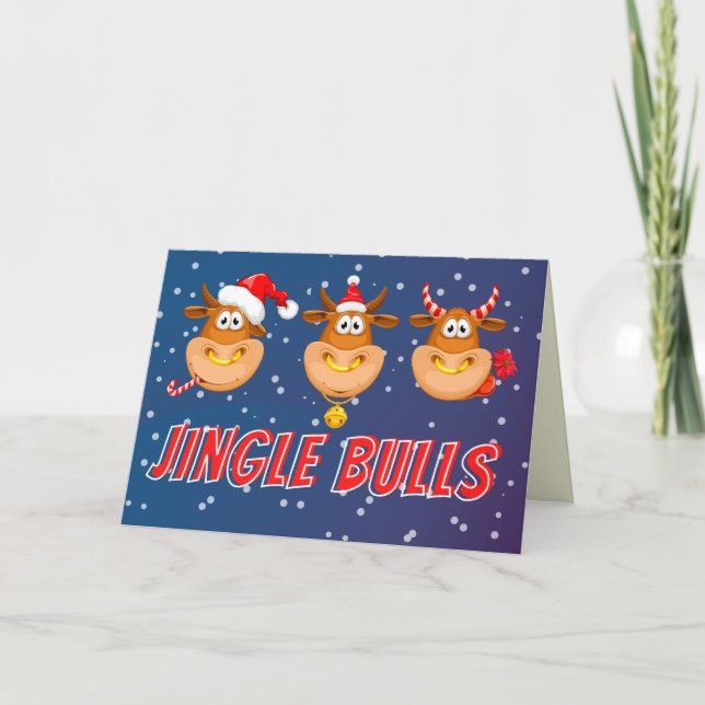 Funny Jingle Bulls Christmas Card (Front)