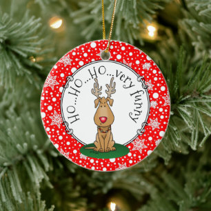 Funny Jingle This Red Nose Reindeer Dog Cute Ceramic Ornament