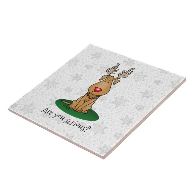 Funny Jingle This Red Nose Reindeer Dog Cute Ceramic Tile (Side)