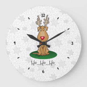 Funny Jingle This Red Nose Reindeer Dog Cute Large Clock