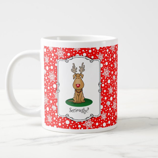 Funny Jingle This Red Nose Reindeer Dog Cute Large Coffee Mug (Left)