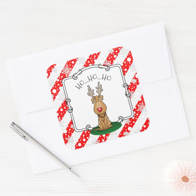 Funny Jingle This Red Nose Reindeer Dog Cute Square Sticker (Envelope)