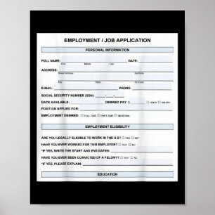 Funny Job Application Form Office Humor Graphic  Poster